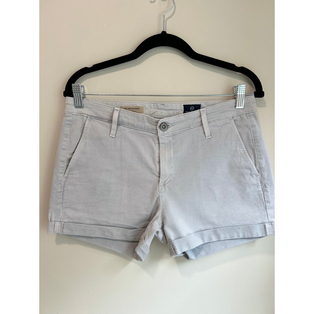 AG Adriano Goldschmied Tristan Tailored Denim Shorts Stone Gray Mid Rise Cuffed